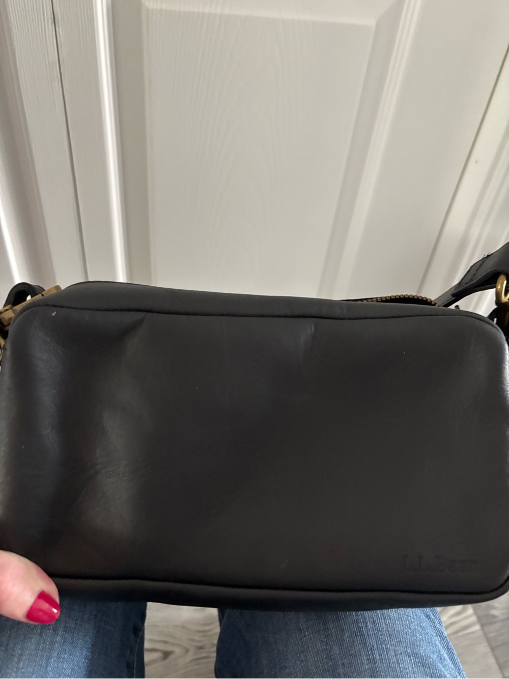 L.L. Bean Black Leather Crossbody Camera Bag